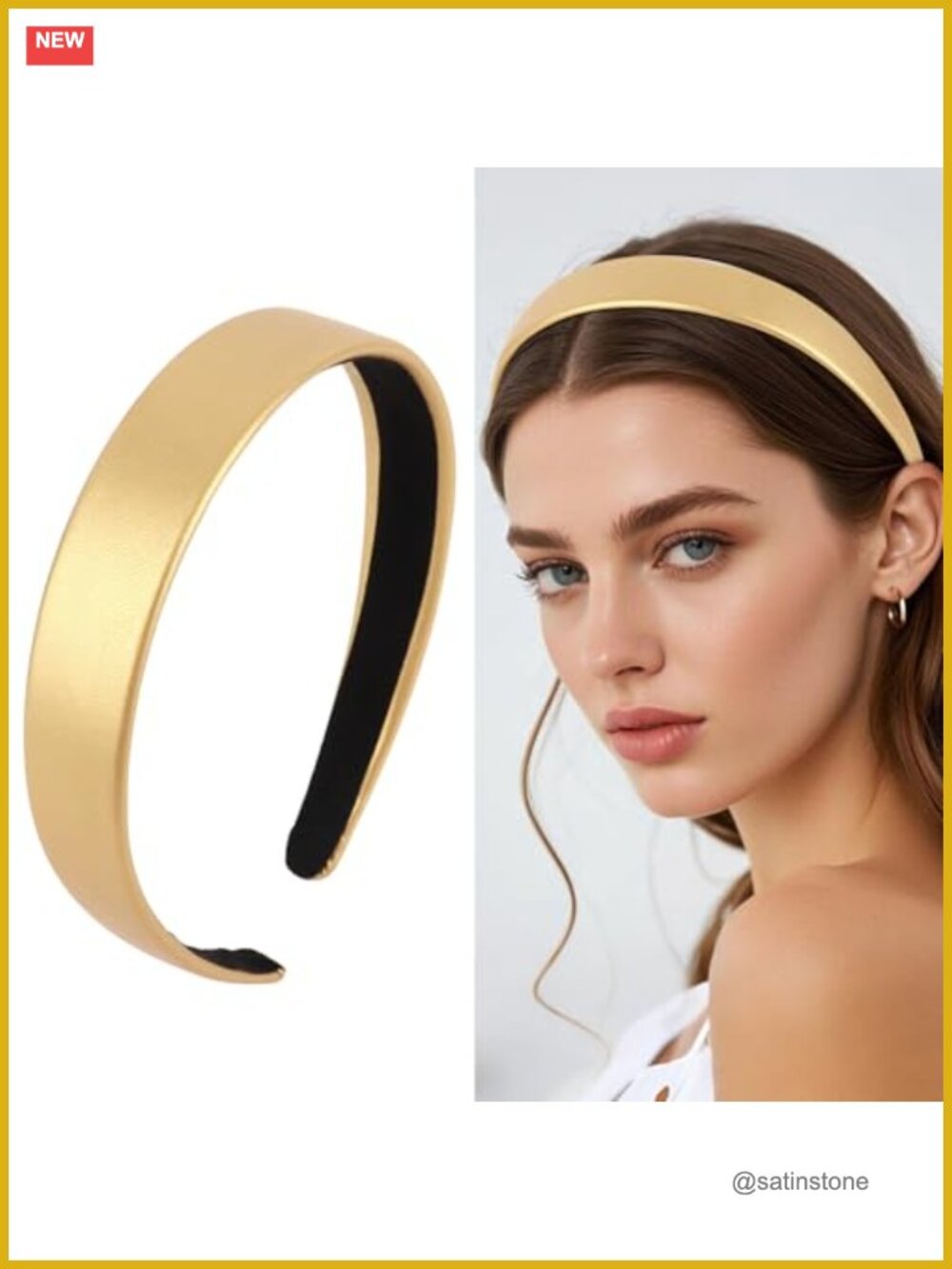 Gold PU Leather Headband 1 Inch Wide Non-Slip Hair Accessory for Women
